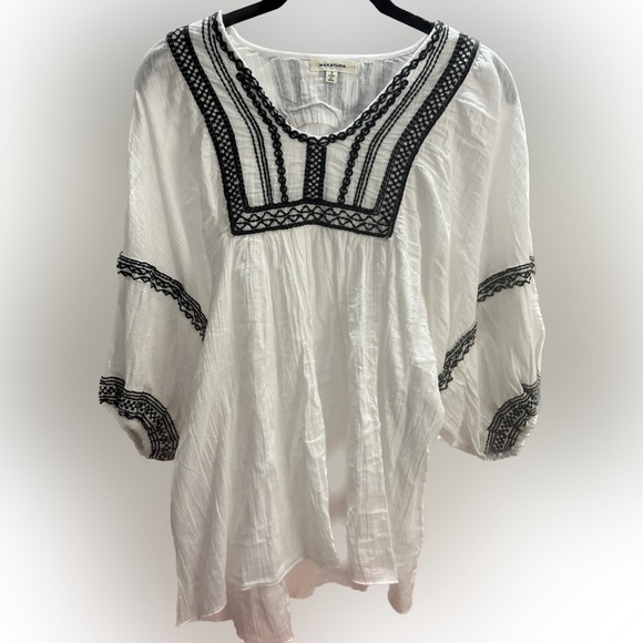 Max Studio Embroidered Peasant Boho 100% Cool Cotton White/Blk Tag M-Fit… - Picture 14 of 16